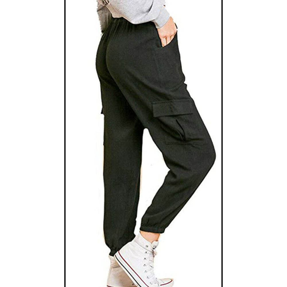 Umgee Women Black Jogger Pant - Cotton/Linen Blend